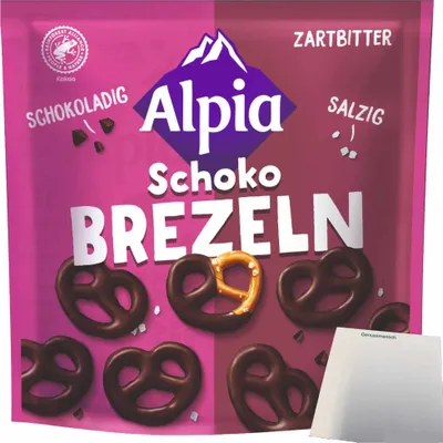 Produktbild von Alpia Schoko Brezeln Zartbitter (1X140g Beutel) + usy Block