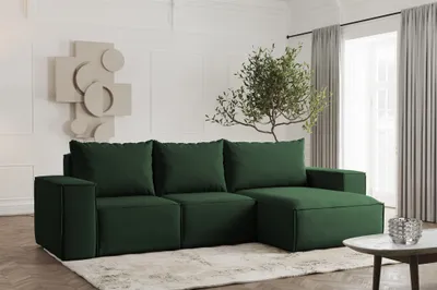 Produktbild von Ecksofa Designersofa ESTELLE in Stoff Opera Velvet Dunkelgrün Ottomane Rechts
