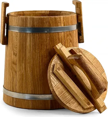 Produktbild von Bonpos Einlegebehälter Eiche, 3 Liter, 210x270x280 mm (LxBxH), Höhe ohne Deckel 205 mm, Ø oben 180 mm – Zum Einlegen von Gemüse, Pilzen, Fleisch, Fisch oder Beeren für einzigartiges Aroma. Verstärkt mit verzinkten Stahlringen, aus ausgewähltem Holz.