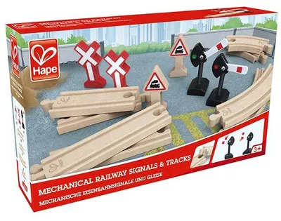 Produktbild von Hape Holz Eisenbahn Set - mechanische Bahnzubehör 14-teilig