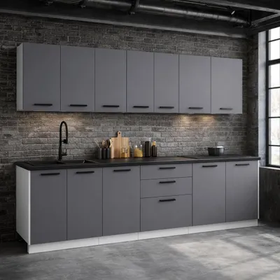 Produktbild von ULWEHOME | Küchenzeile 260 cm Anthrazit, Küchenmöbel-Set mit Arbeitsplatten 2,6 m, Küchenblock, Spülenschrank, Schubladenschrank, Oberschränke
