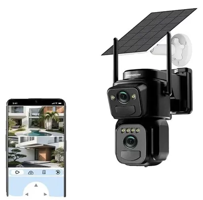 Image de Caméra de sécurité d'extérieur, double objectif, alimentation solaire, Wi-Fi (sans carte)