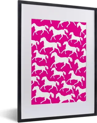 Produktbild von MuchoWow® MuchoWow® Gerahmtes Poster Pferde - Rosa - Weiß - Mädchen - Kinder - Mädchen 30x40 cm - Poster mit zchwarzem Bilderrahmen - Wandposter Schlafzimmer