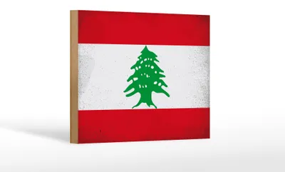 Produktbild von Holzschild Flagge Libanon 18x12 cm Flag of Lebanon Vintage Dekoration