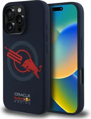 Produktbild von RED BULL case passend für IPHONE 16 Pro kompatibel mit MagSafe RBHMP16L24SIOLVR (Silicone ORBR20 Logo Red Lining) navy