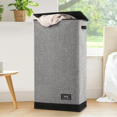 Immagine prodotto di Grande cesto della biancheria da 100 litri, grigio, pieghevole, con scomparto interno