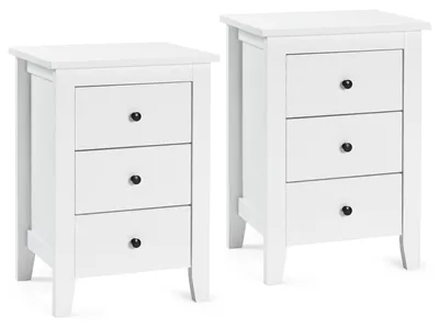 Produktbild von Nachttisch – Bettablage – Seitentisch – Nachttisch – Aufbewahrungsschrank – 2 Stück – 3 Schubladen – Weißes MDF – 46x37x65 cm