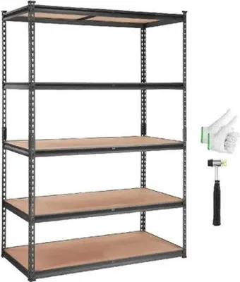 Obrázek produktu pro Kovový 5patrový regál s nastavitelnou výškou, 182 cm x 45 cm x 90 cm, nosnost 180 kg, černý