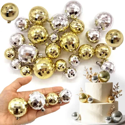 Discokugel-Dekoration 27 Stück für Torte & Cupcake Gold Silber