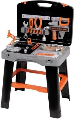 Immagine prodotto di Banco da lavoro Bricolo Smart Smoby Black and Decker, valigetta trasformabile, 33 accessori, gioco di ruolo, prodotto in Francia