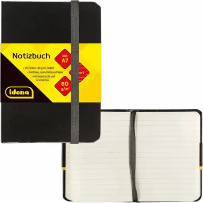 Produktbild von Idena Notizbuch 80g/m² liniert schwarz DIN A7 192 Seiten