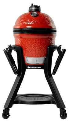 Image de Support Kamado Joe Junior avec tables d'appoint et roulettes, en acier noir