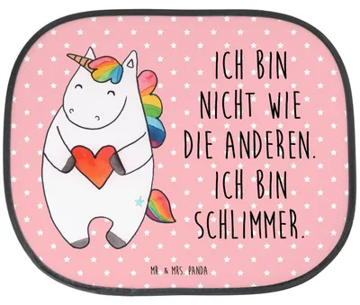 Produktbild von Mr. & Mrs. Panda Sonnenblende Auto Einhorn Herz - Rot Pastell - Geschenk, Sonnenschutz Seitenscheibe, pkw, Bunt, Einhörner, Unicorn, Freundin, saugnapf
