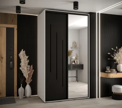 Produktbild von Kleiderschrank YVONA 9 - 140/60 cm, weiß/schwarz/schwarz