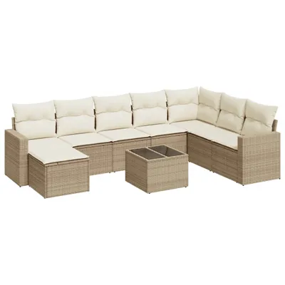 Produktbild von 9-tlg. Garten-Sofagarnitur mit Kissen Beige Poly Rattan