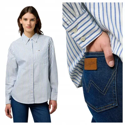 Immagine prodotto di Wrangler | Camicia da donna, confezione singola, blu, in cotone, per l'uso quotidiano, taglia M