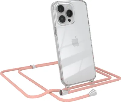 Produktbild von EAZY CASE Handykette kompatibel mit Apple iPhone 14 Pro Max, Handyhülle mit Umhängeband, Handykordel, Schutzhülle Clear, Band in Rosa