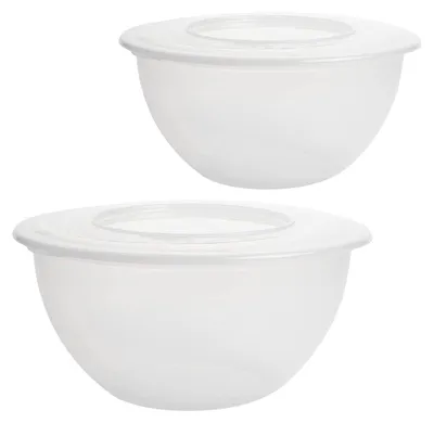 Produktbild von 2er Set Rühr- & Salatschüsseln 5 L – Serie DELOS, mit Deckel, transparent
