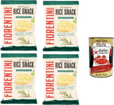 Produktbild von Fiorentini gli Originali Rice Snack Rosmarino the Originals Reissnack Rosmarin 4x 40 g+ Italian Gourmet polpa 400g