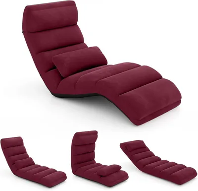 Image de Fauteuil pliable, fauteuil de sol avec dossier réglable, fauteuil de sol avec fonction inclinable, banc de sol pour jouer, dormir, lire, rouge