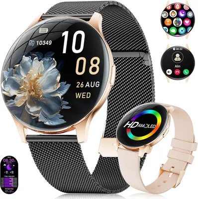 Produktbild von Smartwatch Damen, 7,99 mm Ultra-Dünn, 1,43" HD Always-On Display, IP68 Wasserdicht, 100+ Sportmodi, Herz-/Schlaftracking, Anruf- & Nachrichtenfunktion