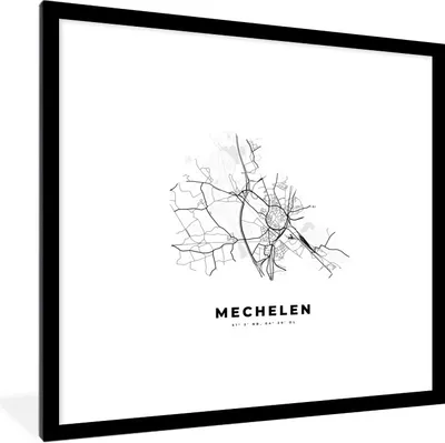 Produktbild von MuchoWow® Gerahmtes Poster Belgien - Mechelen - Stadtplan - Karte - Schwarz und weiß - Karte 40x40 cm - Poster mit Schwarzem Bilderrahmen Wandposter Rahmen Foto Bilder - Poster - Plakat im Rahmen