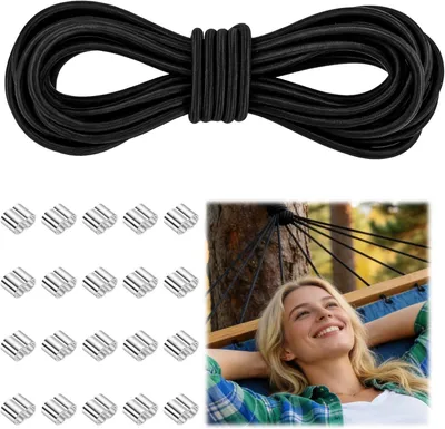 Produktbild von Gummiseil 10mm, 10m elastische Gummischnur für Anhängerplane, Schwarz mit 20 Klemmen, wetterfestes Spannseil für Anhänger und Sonnensegel