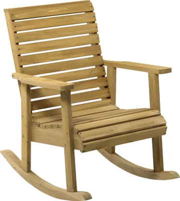 Produktbild von Outsunny Houpací křeslo s područkami Zahradní relaxační křeslo na balkon, terasu, nosnost do 130 kg, jedlové dřevo, světle hnědá 64 x 86 x 85 cm