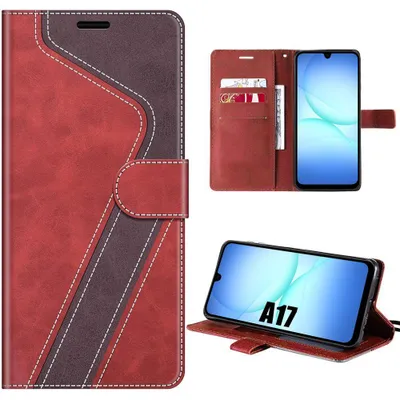 Image de Coque pour Samsung Galaxy A17 5G/4G, Protection Rabat Anti-Rayures Antichoc Effet Cuir Rouge