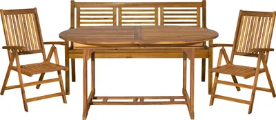 Produktbild von Möbilia 4-tlg. Garten-Sitzgruppe | 1 Tisch, 2 Stühle, 1 Bank | klapp- und verstellbar | Akazie-Holz natur | 31020016 | Serie GARTEN