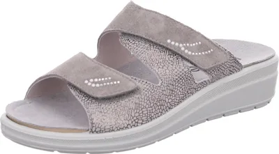 Produktbild von Rohde Damen Pantolette Leder Glitzer Druck Strass Wechselfußbett Rivella 5729, Größe:37 EU, Farbe:Grau