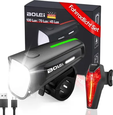 Image de Kit d'éclairage vélo BOLEi LED Homologué StVZO Rechargeable USB IPX5 Etanche