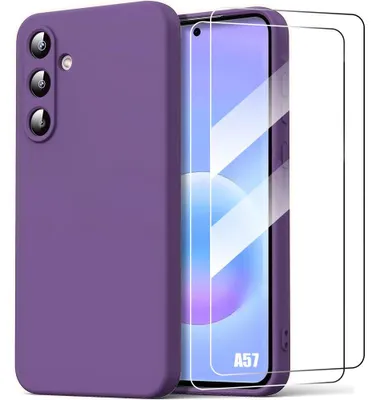 Image de Coque + 2 Verres Trempés pour Samsung Galaxy A57 5G, Silicone Anti-Rayures Antichoc Violet Foncé
