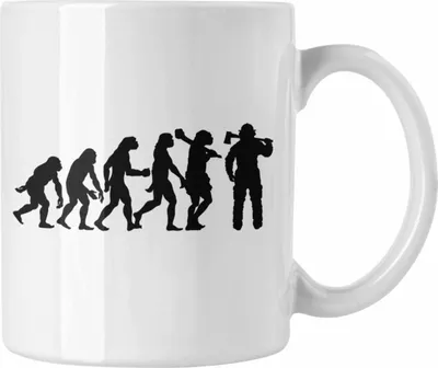 Produktbild von Trendation - Feuerwehr Tasse Geschenk für Feuerwehrmann Geburtstag Männer Spruch Evolution (Weiß)