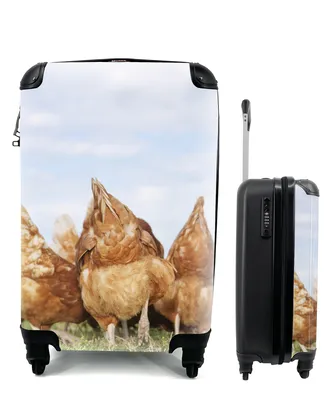 Obrázek produktu pro Kufr Příruční zavazadlo na kolečkách Malý cestovní kufr na 4 kolečkách Kuřata na poli - Velikost kabiny < 55x40x23 cm a 55x40x20 cm - Fotobrašna -