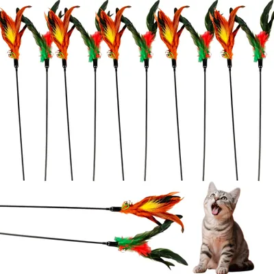 Katzenspielzeug Federstab-Set, 12 Stück, mit Glocken