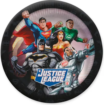 Produktbild von Papp-Teller Justice League 23 cm 10 Stk. Partyteller Papierteller Kindergeburtstag
