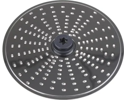 A close-up, top-down view of a food processor grating disc.