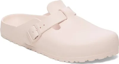 A single Birkenstock Boston Eva clog in a light rose color is shown from a side-angle.