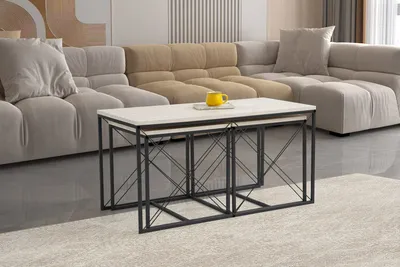 Produktbild von Skye Decor, Defne - Black, Marble, Schwarz, Couchtisch-Set, 100 x 52 x 50 cm, 100 % MELAMINBESCHICHTETE SPANPLATTEN