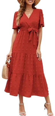 Produktbild von Wantonfy Sommerkleid Damen Freizeitkleider Elegant V Ausschnitt Strandkleid Midi
