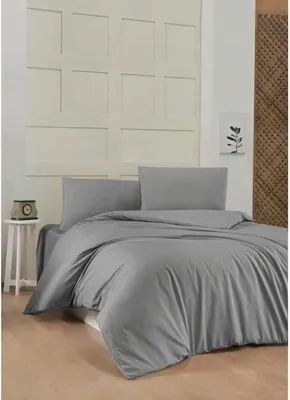 Produktbild von Bettwäsche-Set, 220 x 240 cm, 100% Baumwolle Renforcé, 2 Kissenbezüge 60 x 60 cm, Grau, Knopfverschluss