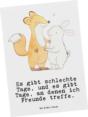 Produktbild von Mr. & Mrs. Panda Postkarte Fuchs Hase Freunde treffen - Weiß - Geschenk, Ansichtskarten, Postkarten, Grußkarte, bildkarte, Ansichtskarte