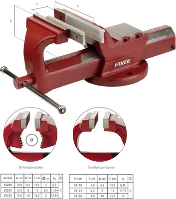 Produktbild von Piher Schraubstock mit Vierkant-Führung | Rohrspannbacken 125 mm Typ 55225