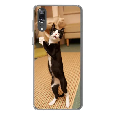 Produktbild von MuchoWow® Handyhülle Schutzhülle Hülle für Huawei P20 Katze - Wohnzimmer - Schwarz Silikon Softcase Handy Hülle - Hardcover