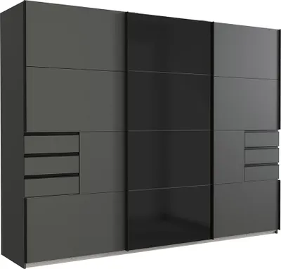 Produktbild von Schwebetürenschrank BRIXEN-43 mit Schubkästen in graphit mit schwarz, B/H/T ca. 270/208/65 cm