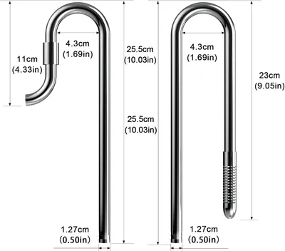 Zdjęcie produktu dla Rurka wlotowa do akwarium 25,4 cm, 12/16 mm, stal nierdzewna, do akwarium