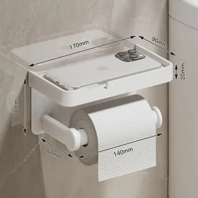 Produktbild von WC Papierhalter Wandmontage - Toilettenrollenhalter - Ablage - Handyhalter - Badezimmer Organizer - Aluminiumlegierung - Klein - Weiß