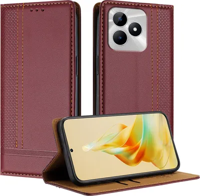 Produktbild von Handyhülle für Realme C53 4G Leder Flip Klappbare Schutzhülle mit Standfunktion Dunkelrot