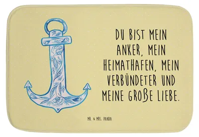 Produktbild von Mr. & Mrs. Panda Badezimmerteppich Anker Blau - Gelb Pastell - Geschenk, badezimmer läufer, Badvorleger, Gute Laune, Badematte, Badteppich, bad